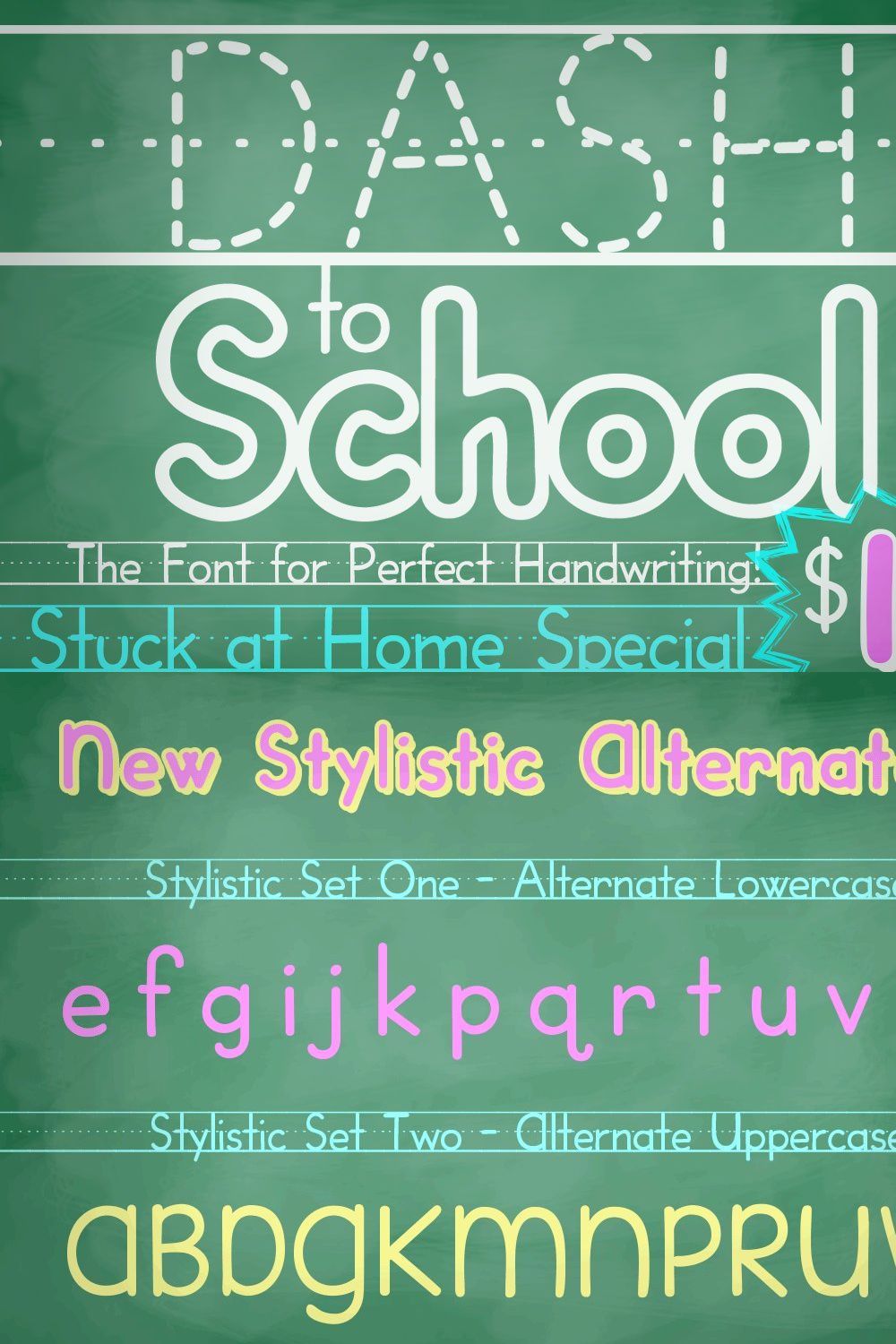 Dash to School - a handwriting font pinterest preview image.