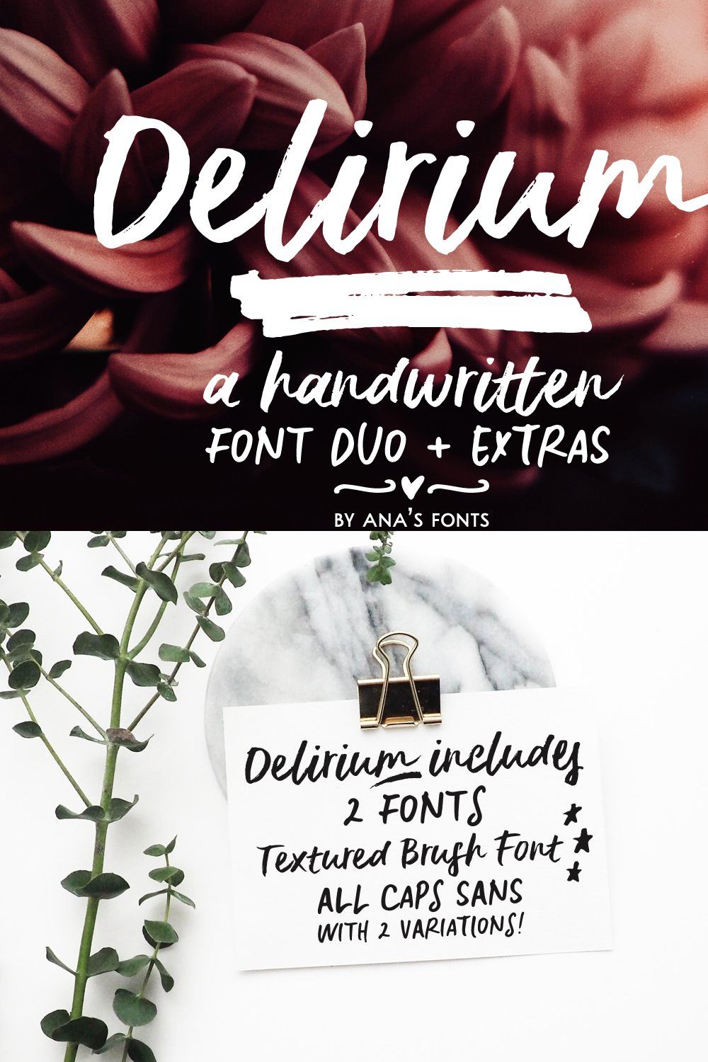Delirium brush font duo pinterest preview image.