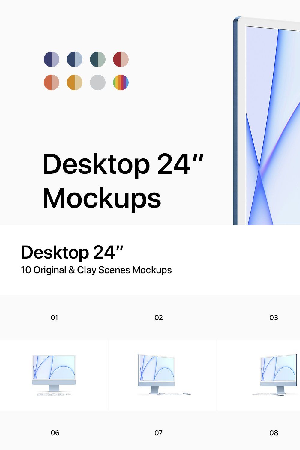 Desktop 24" - 10 Mockups Scenes pinterest preview image.