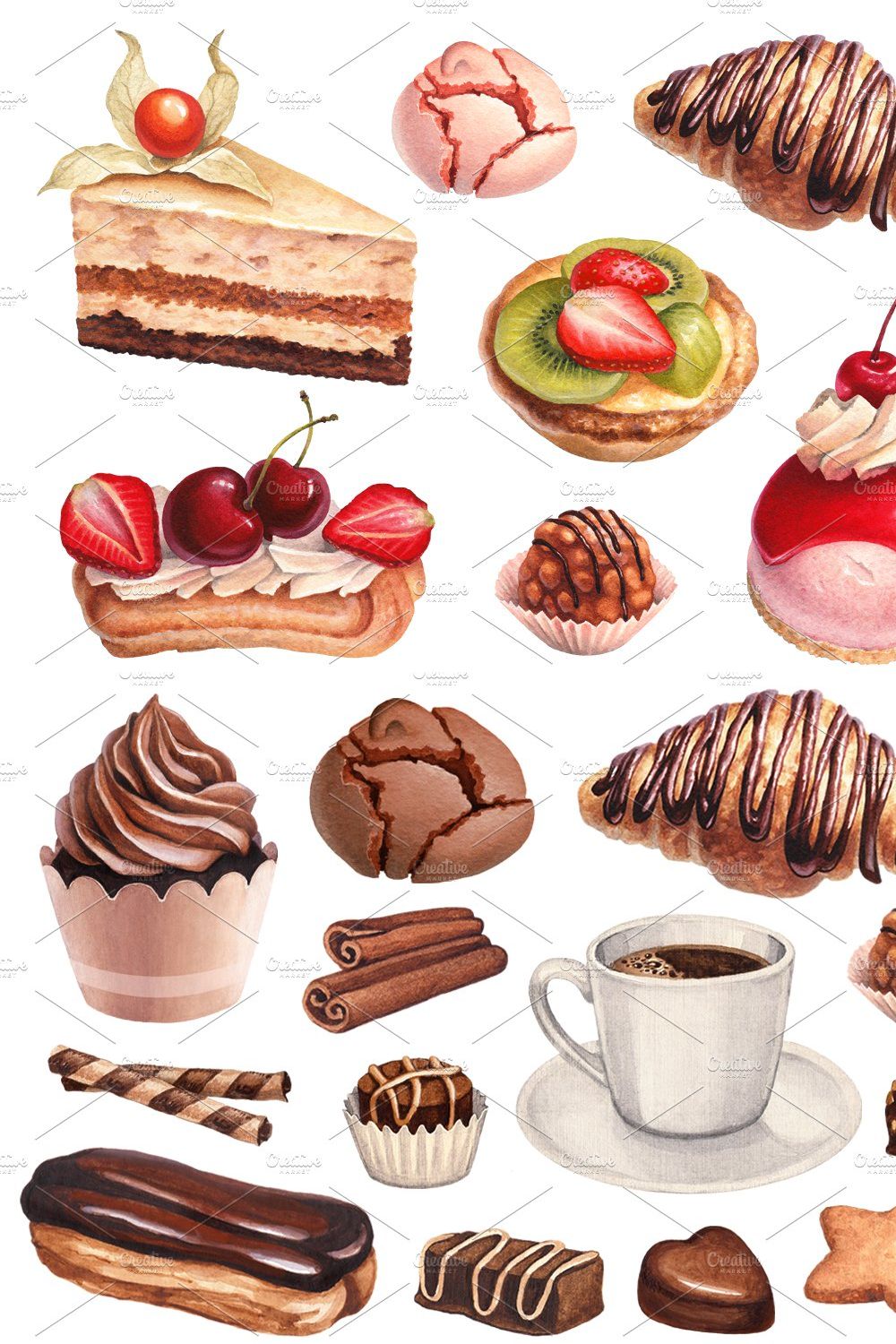 Dessert illustrations and patterns pinterest preview image.