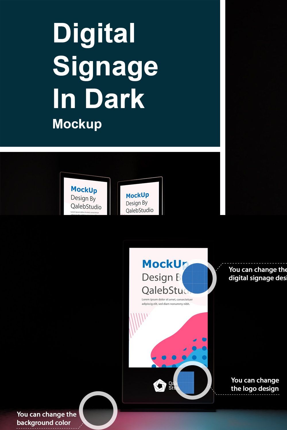 Digital signage in Dark Mockup pinterest preview image.