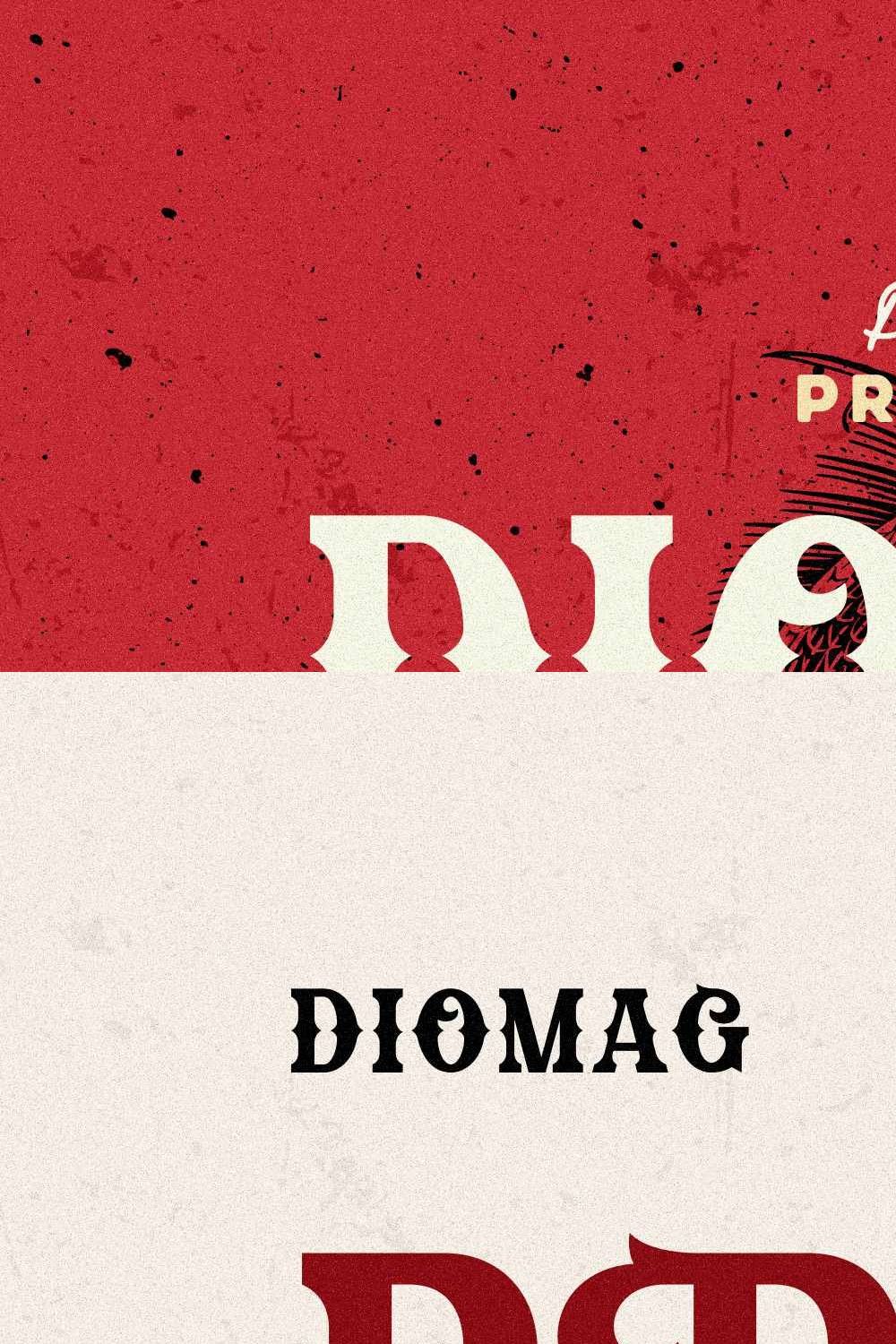 Diomag - Vintage Display Font pinterest preview image.