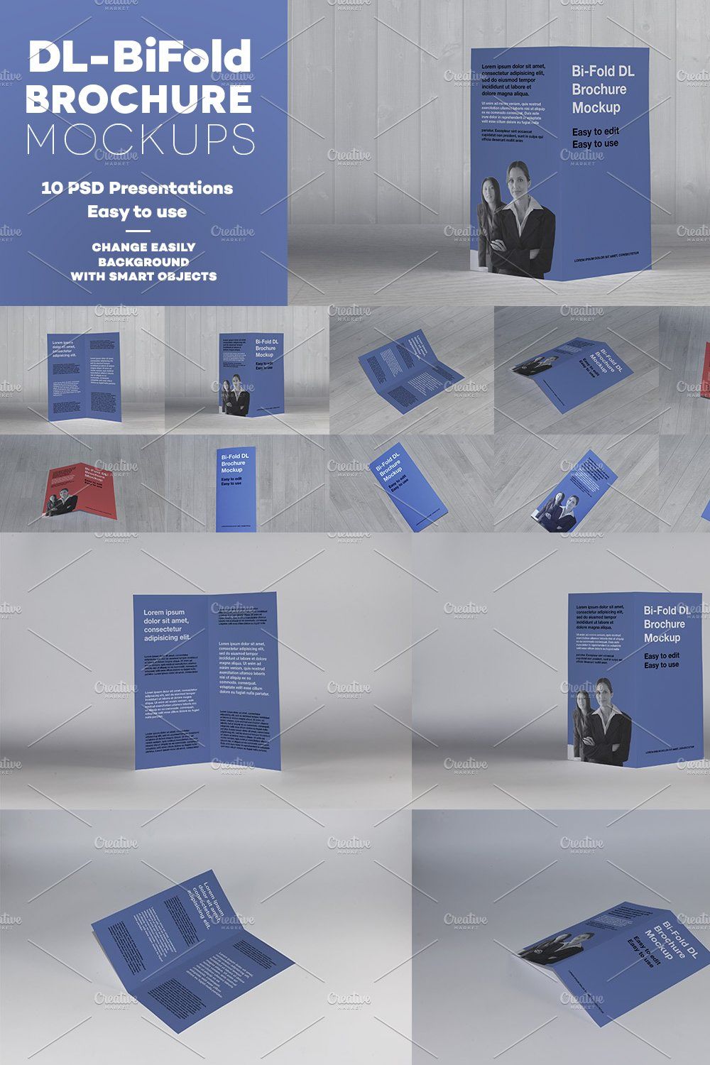 DL Bi-Fold Brochure Mockup pinterest preview image.