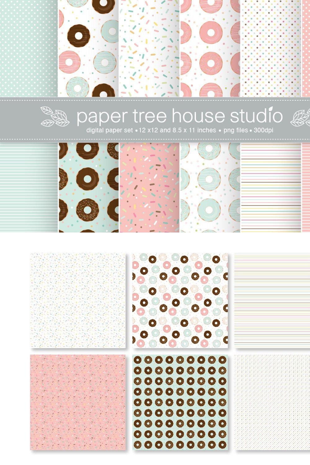 Donut Party Digital Paper ID #2033 pinterest preview image.