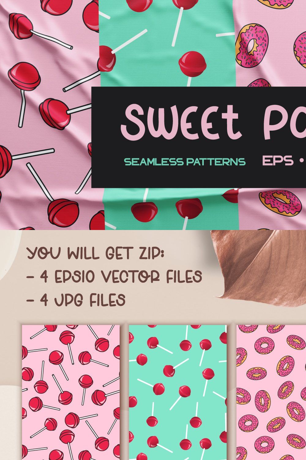 Donuts and lollipops patterns pinterest preview image.