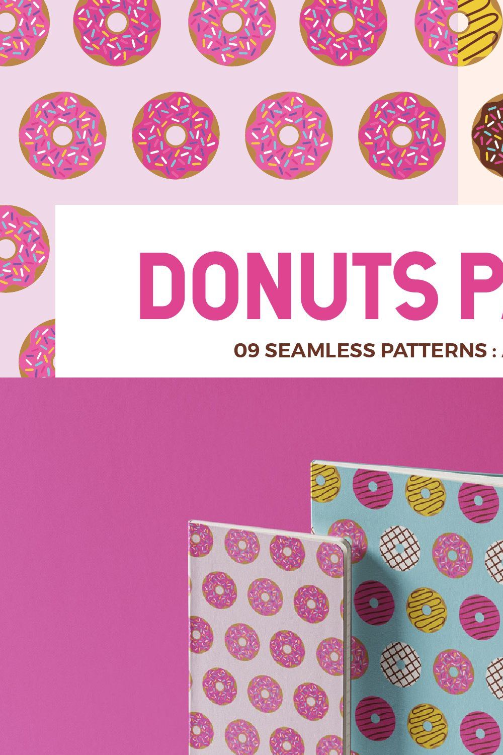 Donuts Seamless Patterns pinterest preview image.