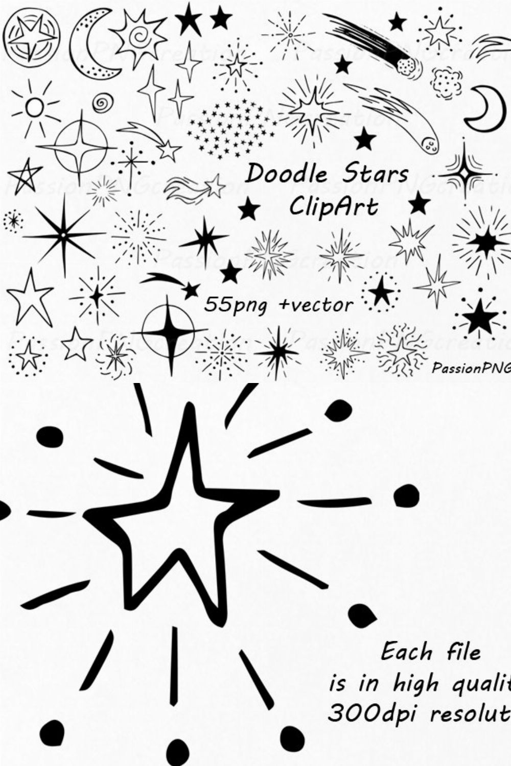 Doodle Stars Clipart pinterest preview image.
