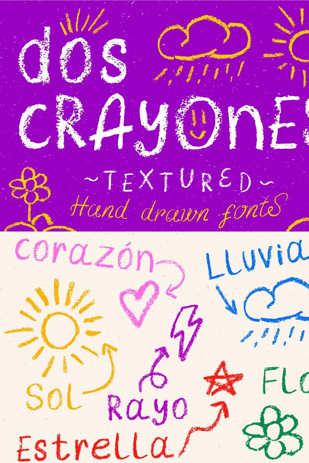 Dos Crayones 2 textured fonts pinterest preview image.