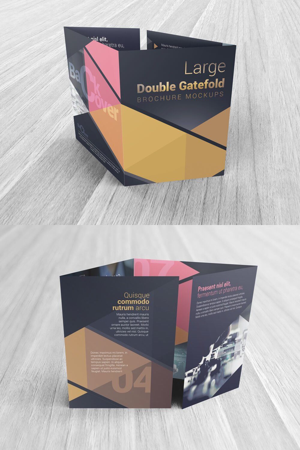 Double Gatefold Brochure Mockups pinterest preview image.