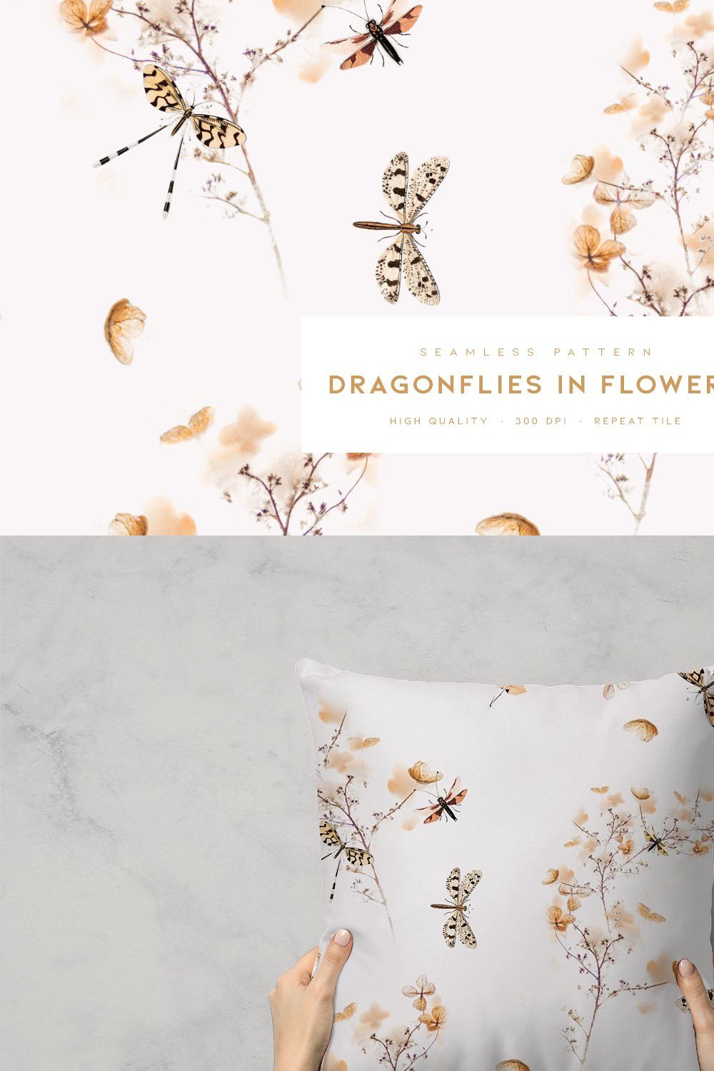 Dragonflies in Flowers pinterest preview image.