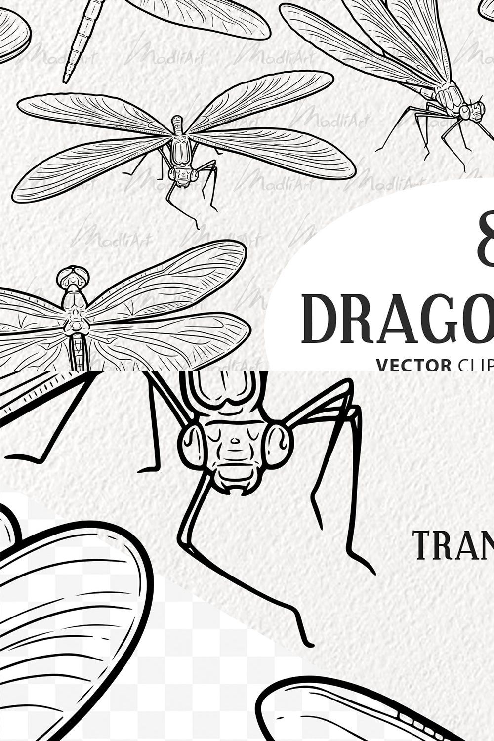 Dragonfly Vector Line Art Set pinterest preview image.
