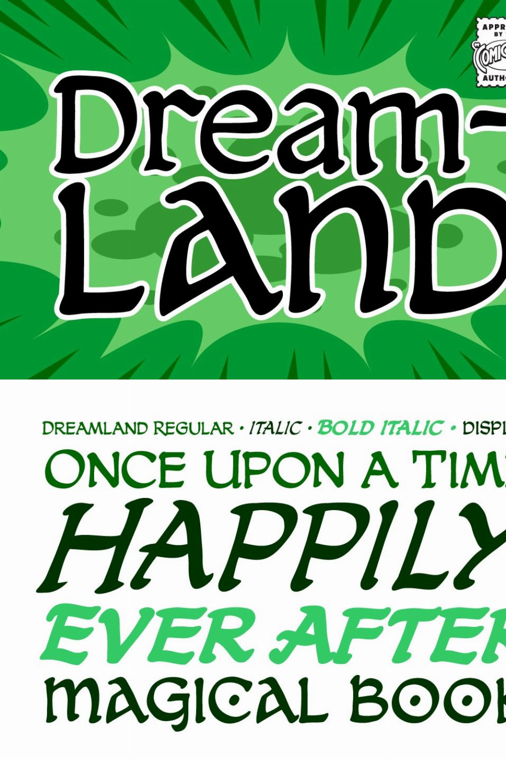 Dreamland - fantasy comic lettering pinterest preview image.