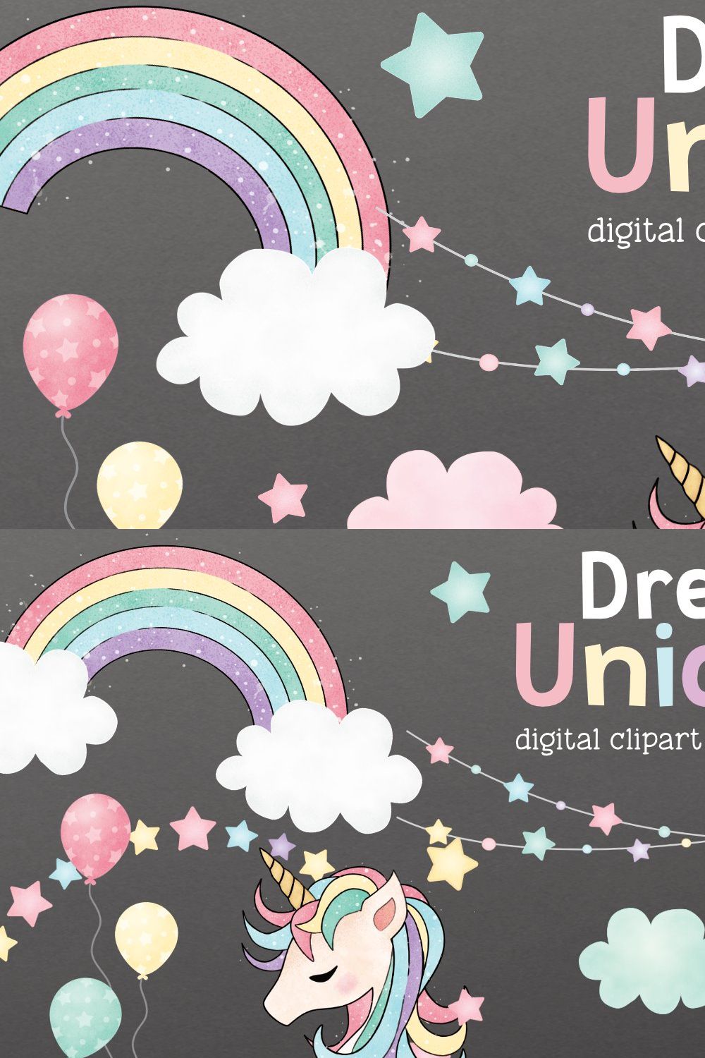 Dreamy Unicorn Cliparts pinterest preview image.