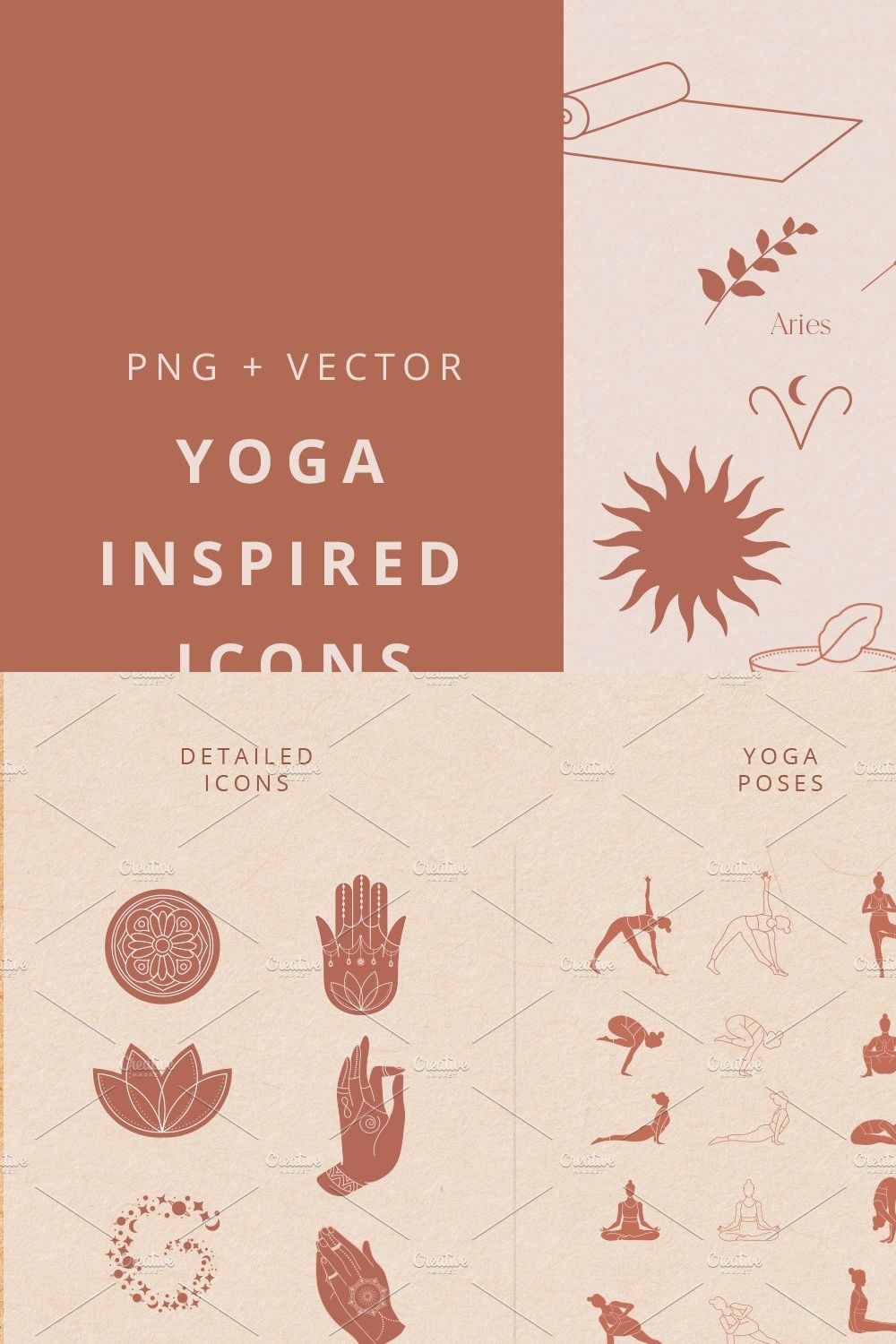 Dreamy Yoga & Meditation Icons pinterest preview image.
