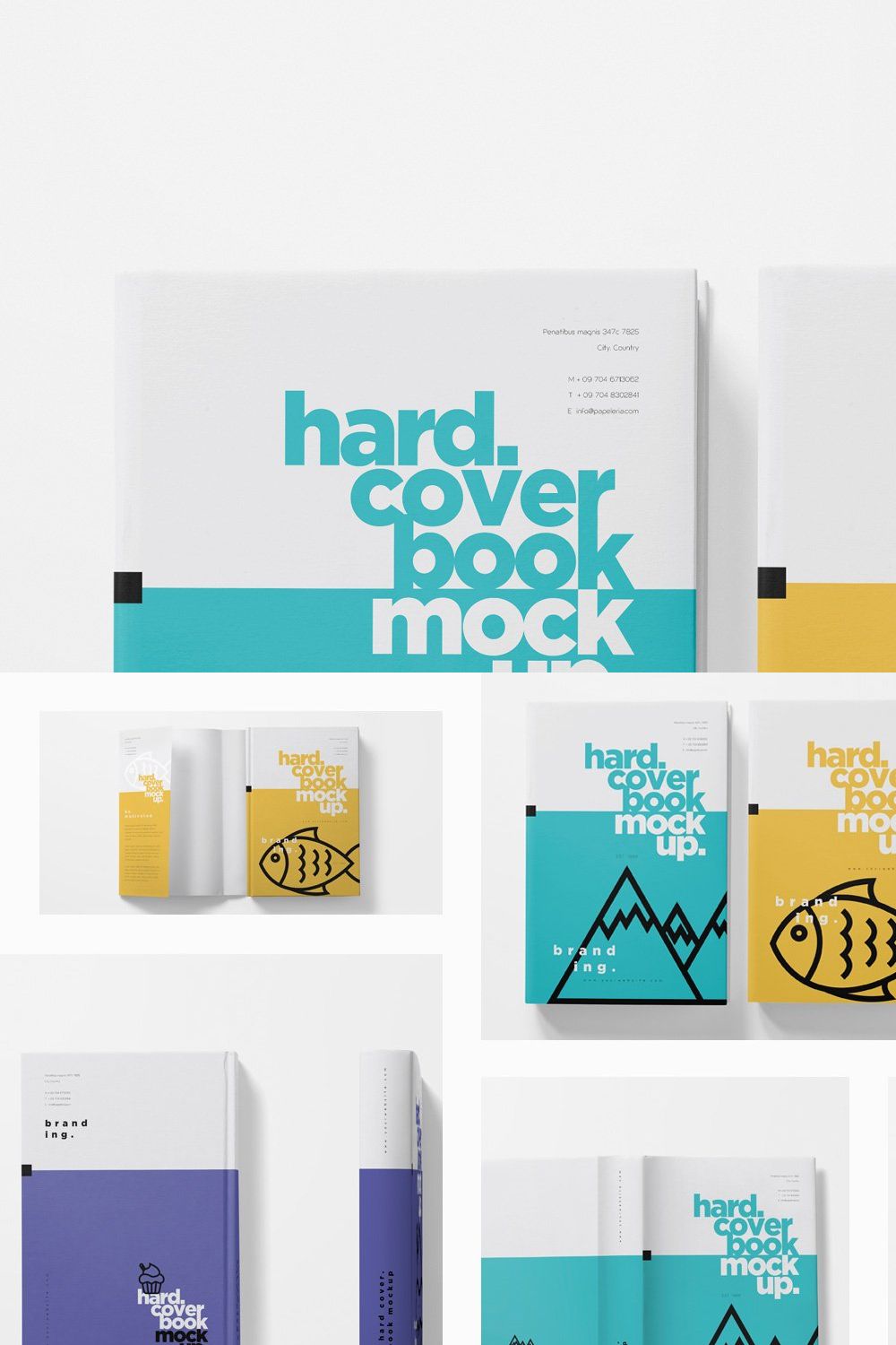Dust Cover & Hardcover Book Mockups pinterest preview image.