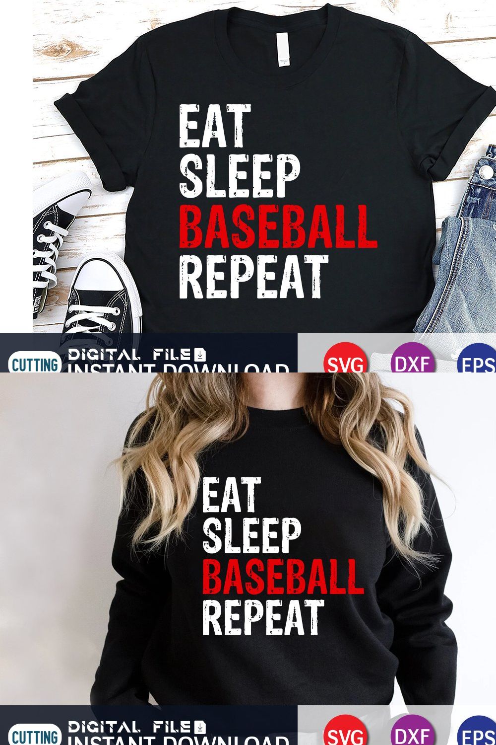 Eat Sleep Baseball Repeat SVG pinterest preview image.