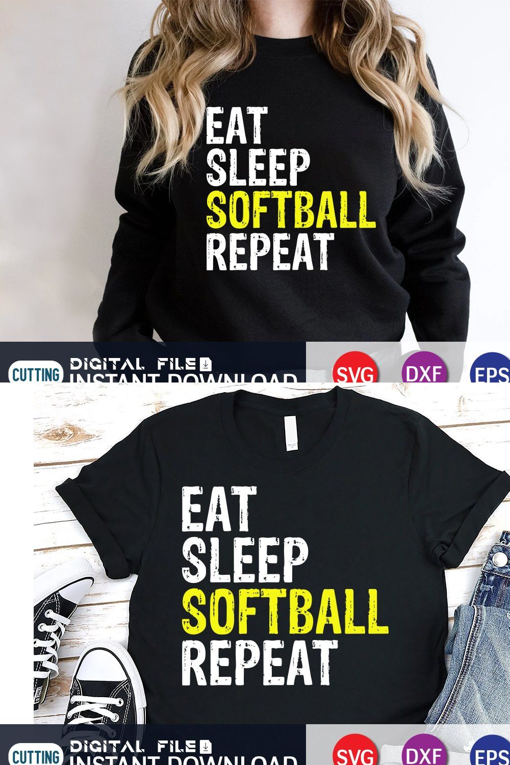 Eat Sleep Softball Repeat SVG pinterest preview image.