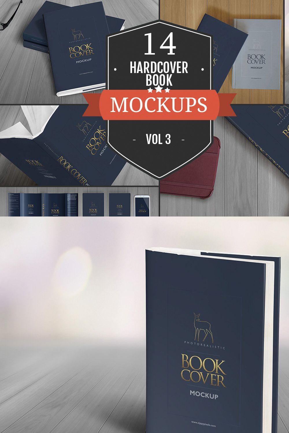 Elegant Hardcover Book Mockups Vol.3 pinterest preview image.