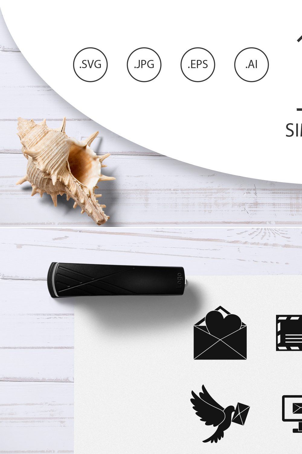 Email icons set, simple style pinterest preview image.