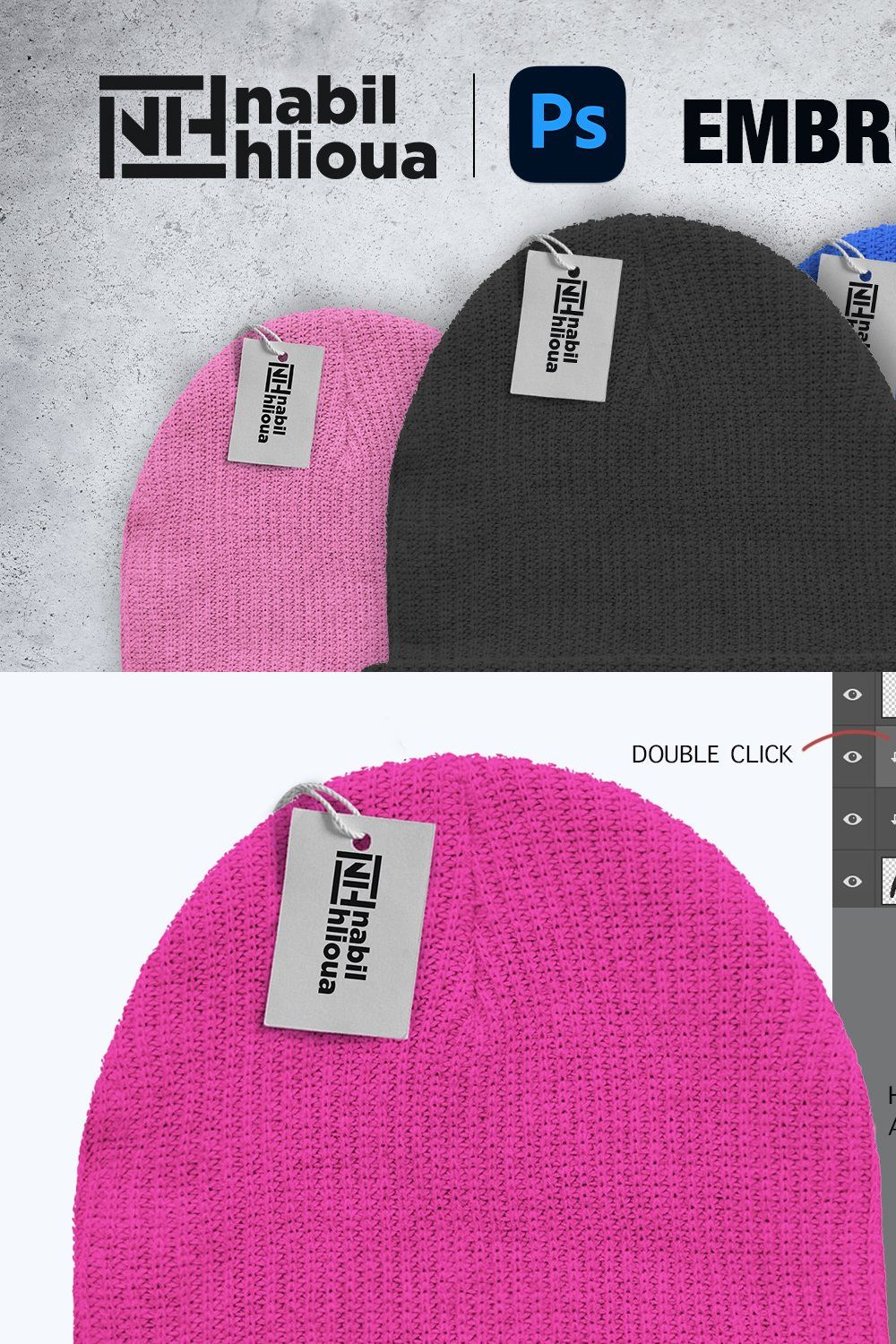 embroidered BEANIE HAT PSD Mockup pinterest preview image.