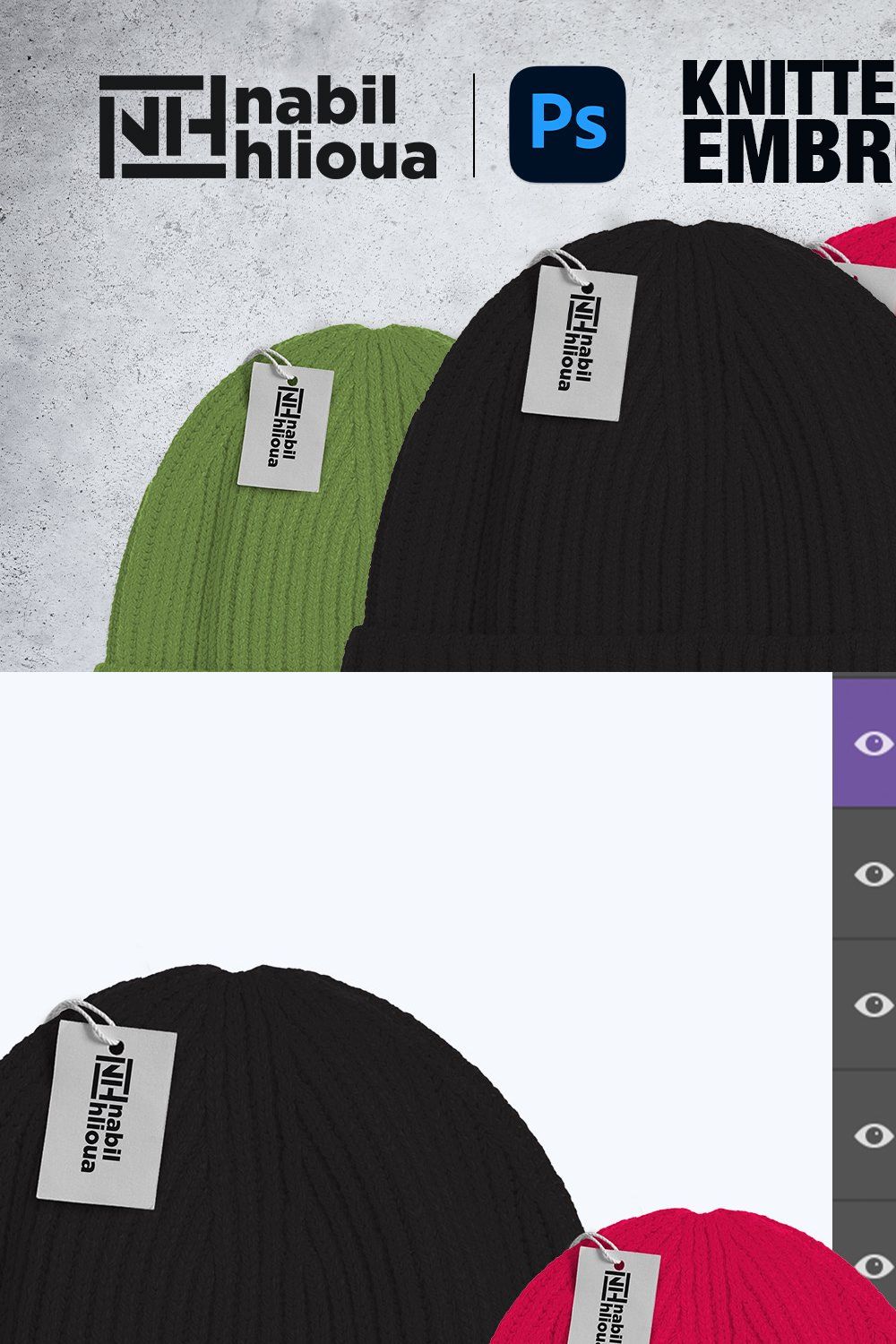 embroidery Ribknit beanie PSD mockup pinterest preview image.