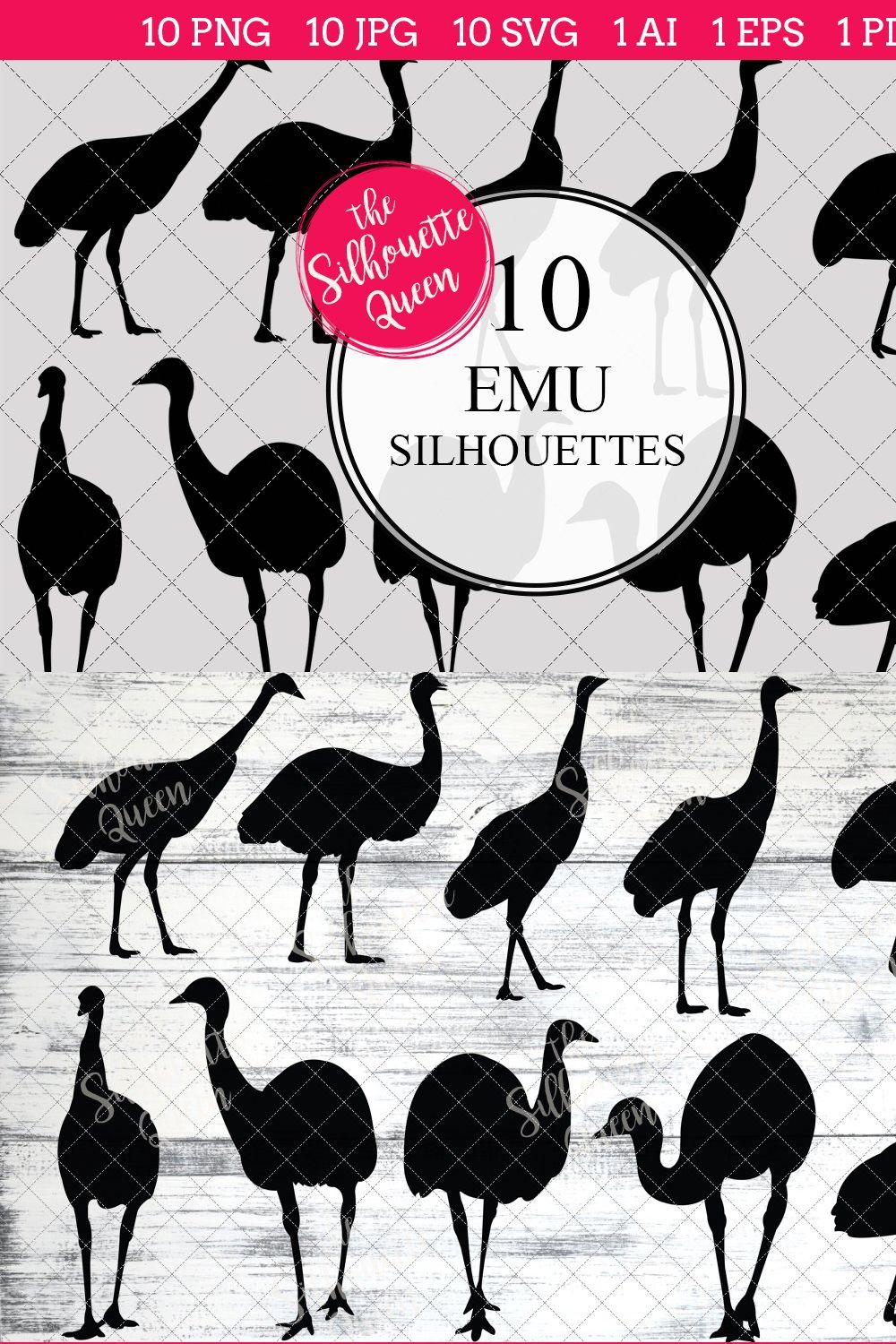 Emu bird Silhouette Clipart Vector pinterest preview image.