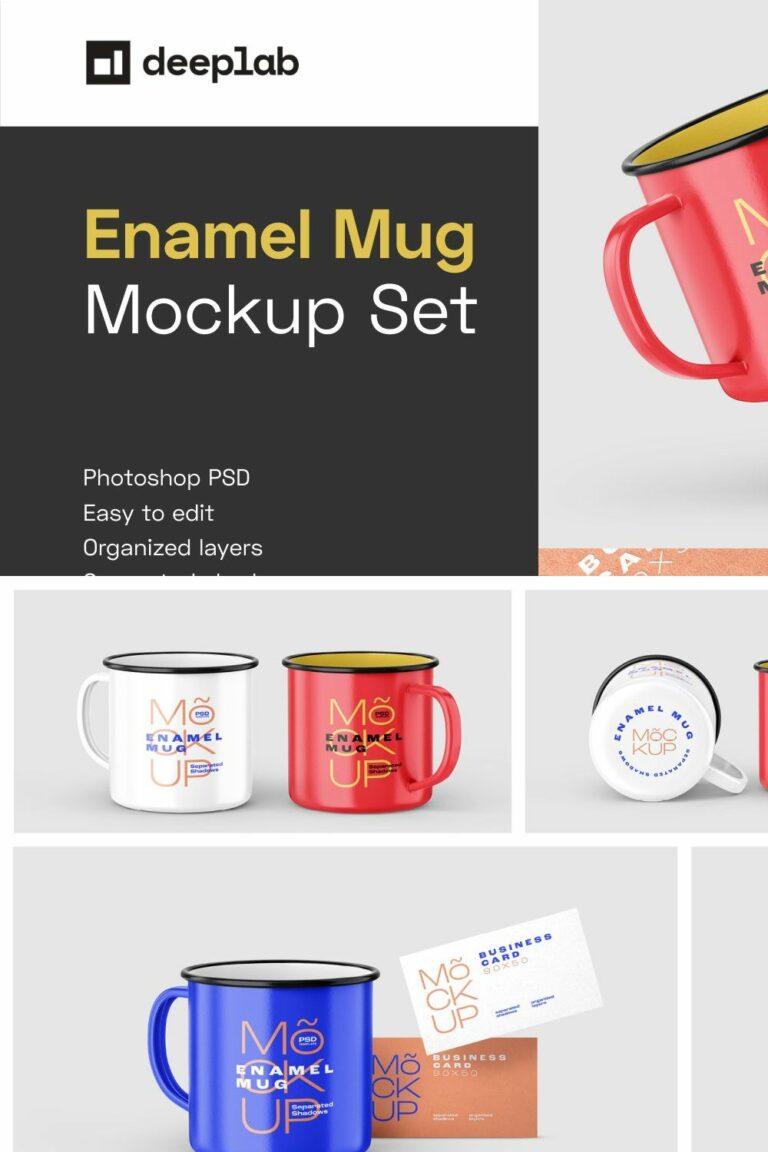 Enamel Mug Mockup Set   MasterBundles