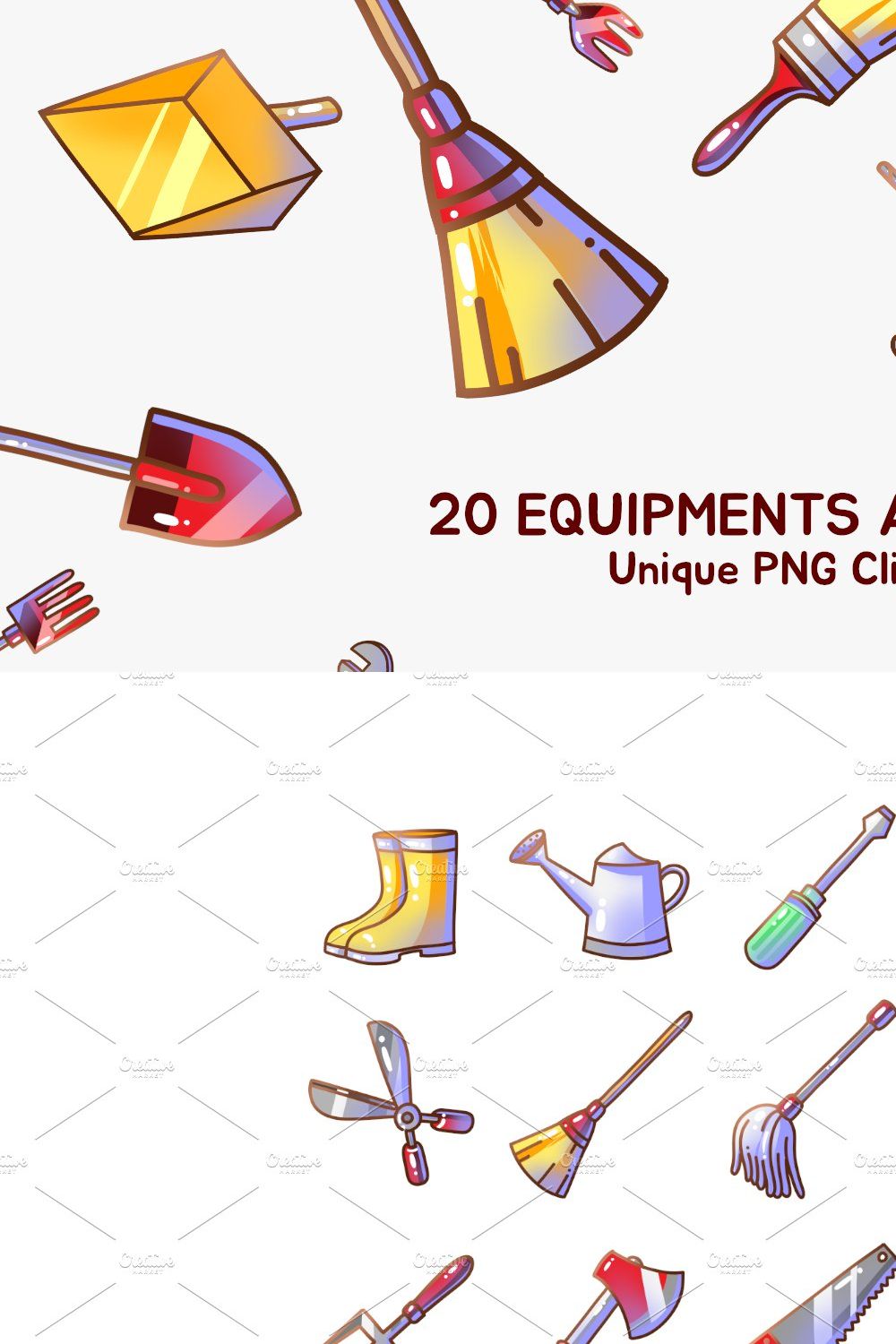 Equipment and Cleaning Tool Clipart. pinterest preview image.