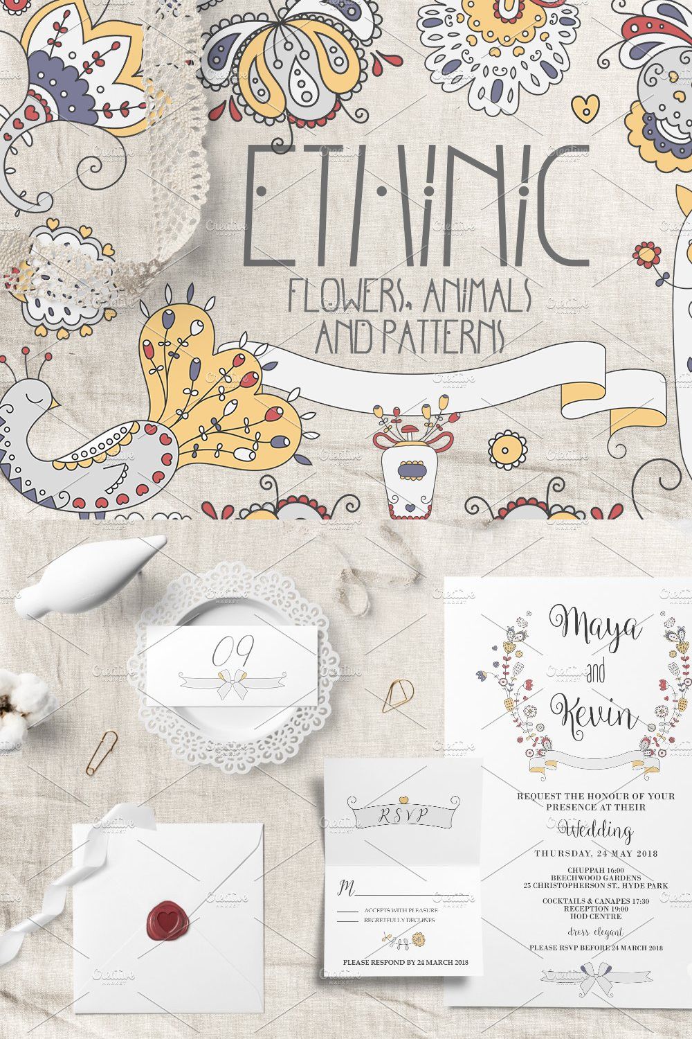 ETHNIC HAND DRAWN ELEMENTS pinterest preview image.