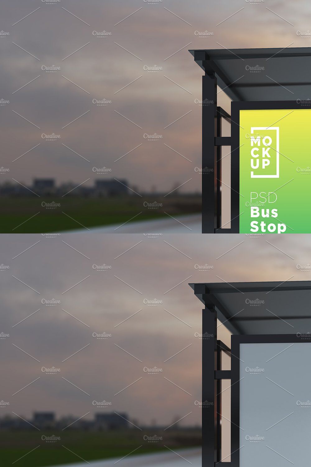 Evening View Bus Stop Signage Mockup pinterest preview image.