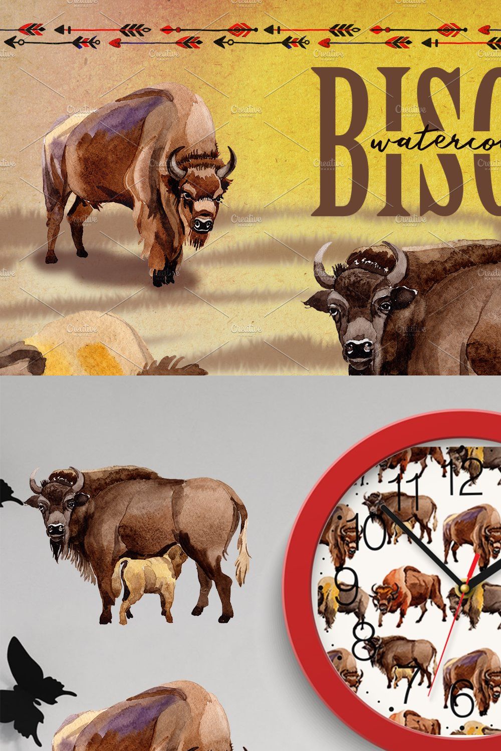 Exotic bison wild animal PNG set pinterest preview image.