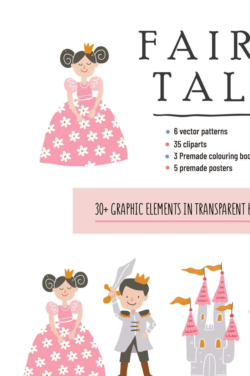 Fairy Tale Cliparts+Patterns & More pinterest preview image.