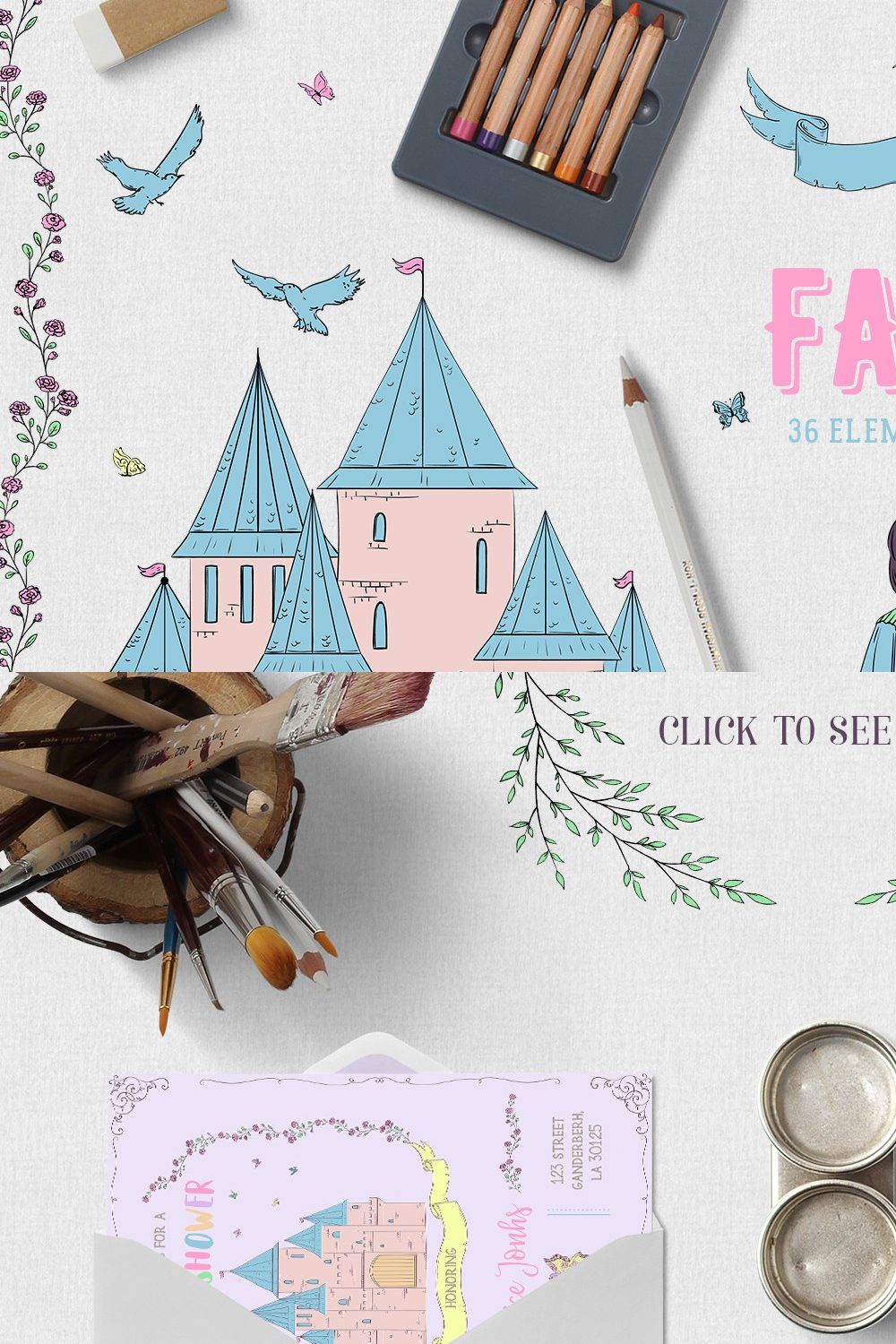 Fairy Tale. Vector collection pinterest preview image.
