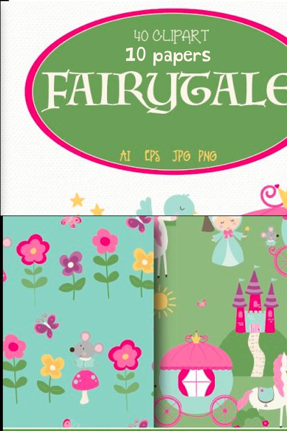 Fairytale clipart and paper pack pinterest preview image.
