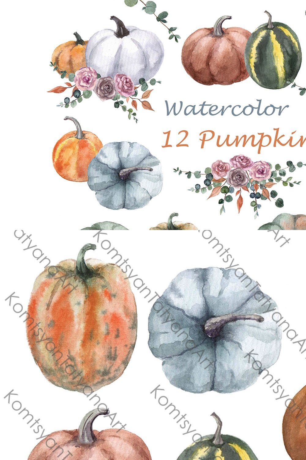 Fall Clipart. Pumpkin with flowers pinterest preview image.