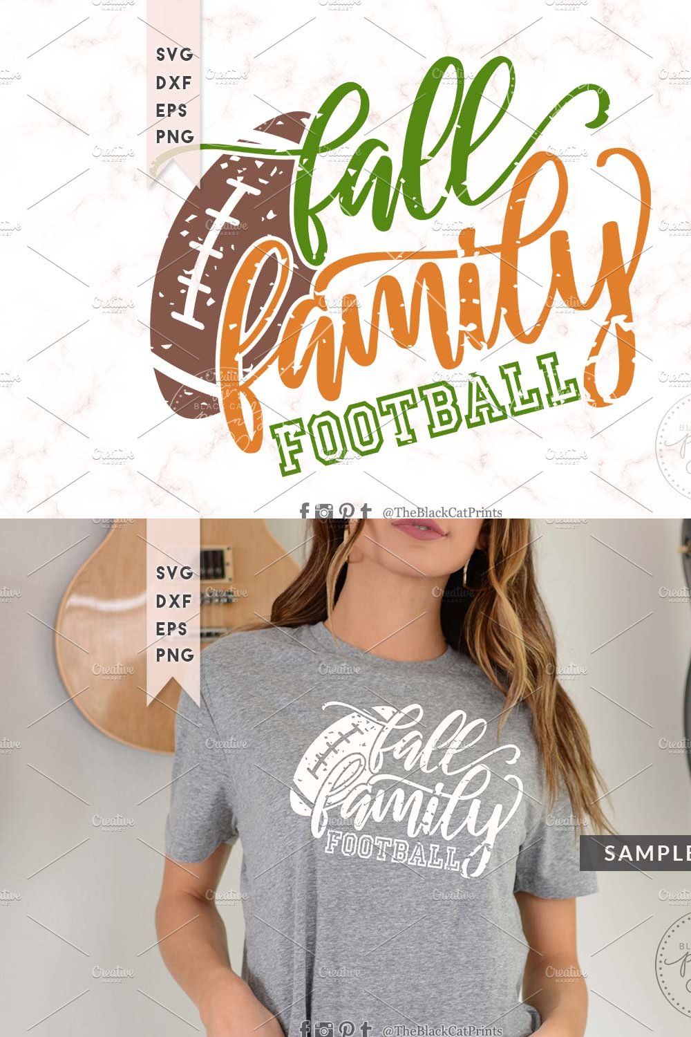 Fall Family Football Distressed SVG pinterest preview image.