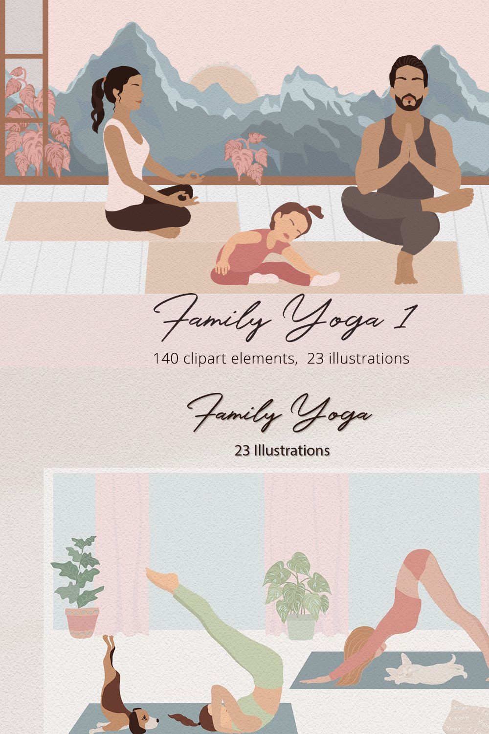 Family Yoga 1 Illustration Set pinterest preview image.