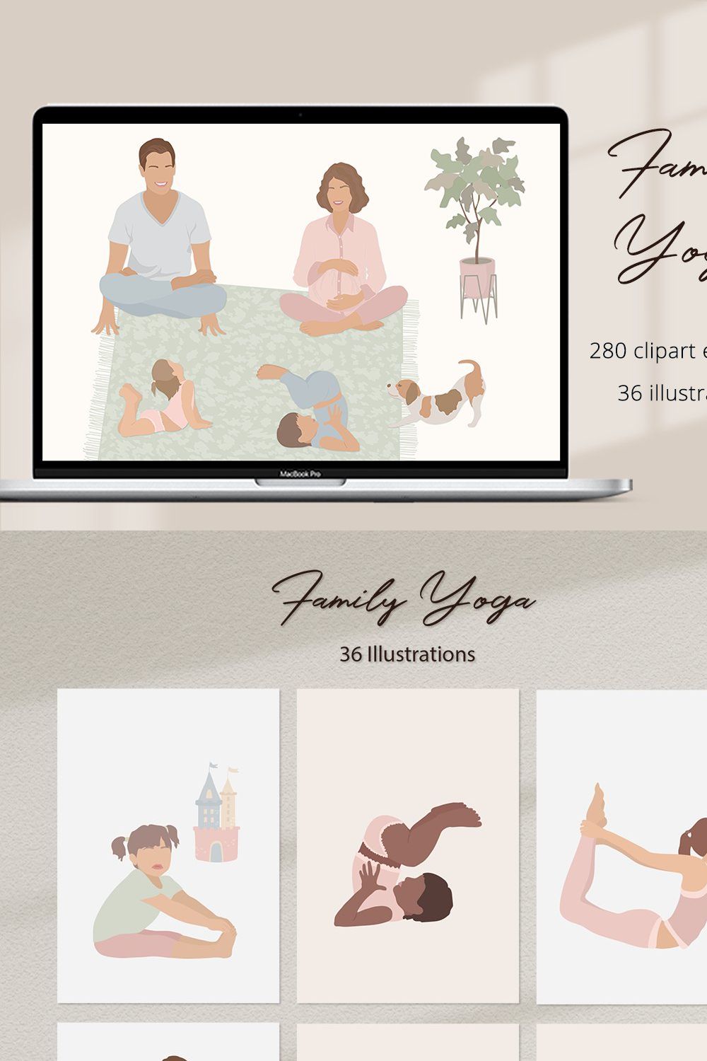 Family Yoga 2 Illustration Set pinterest preview image.