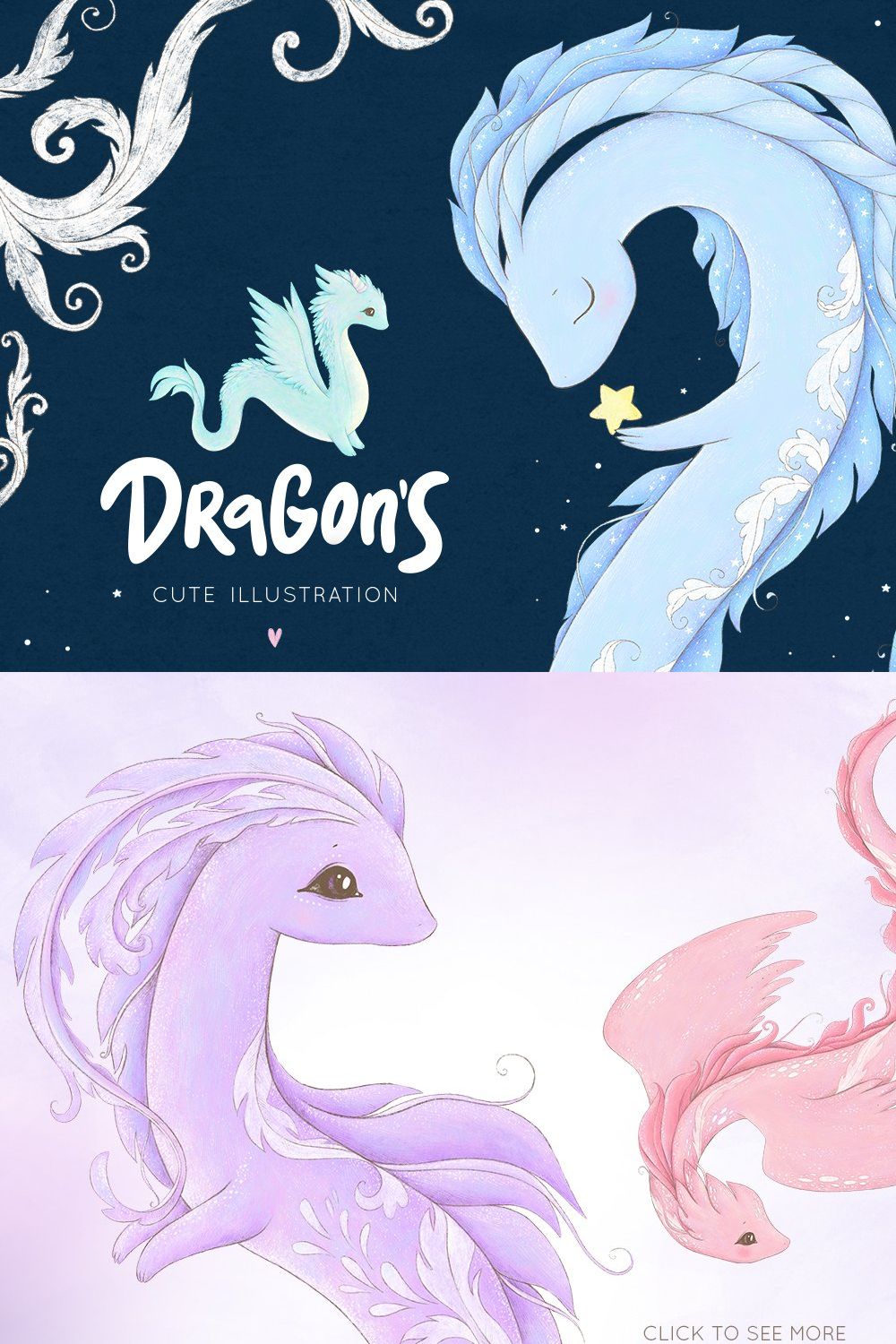 Fantasy Dragon illustration pinterest preview image.