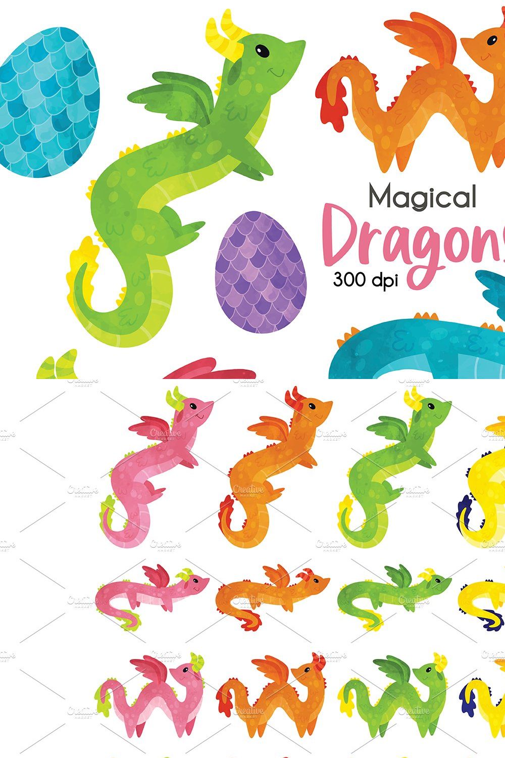 Fantasy Rainbow Dragon Clipart pinterest preview image.