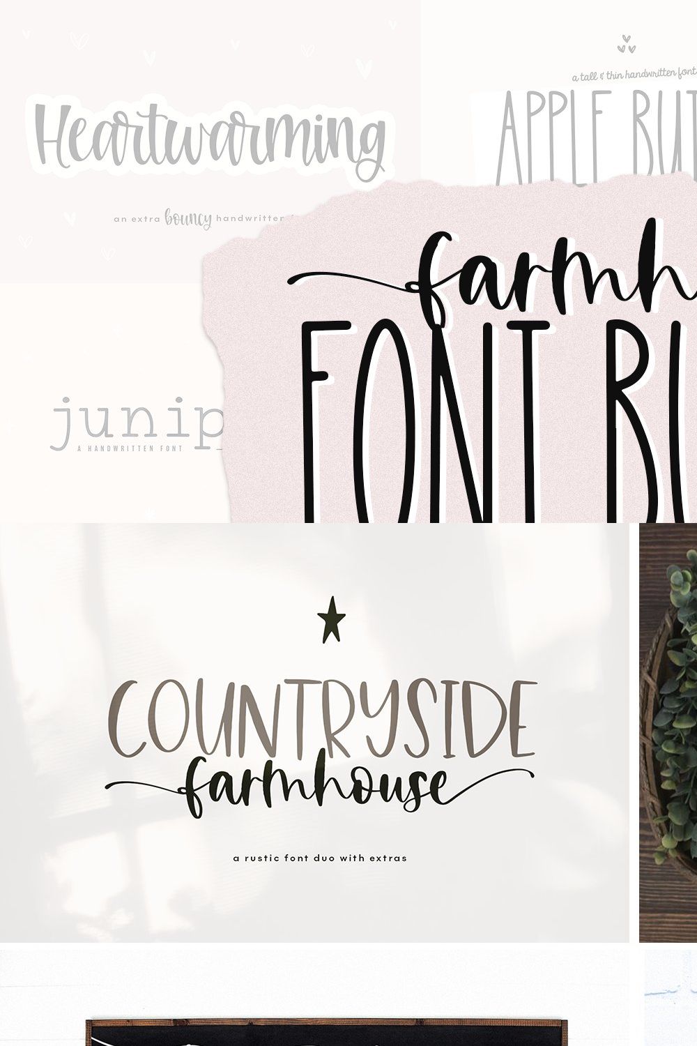 Farmhouse Font Bundle | 20 Fonts pinterest preview image.