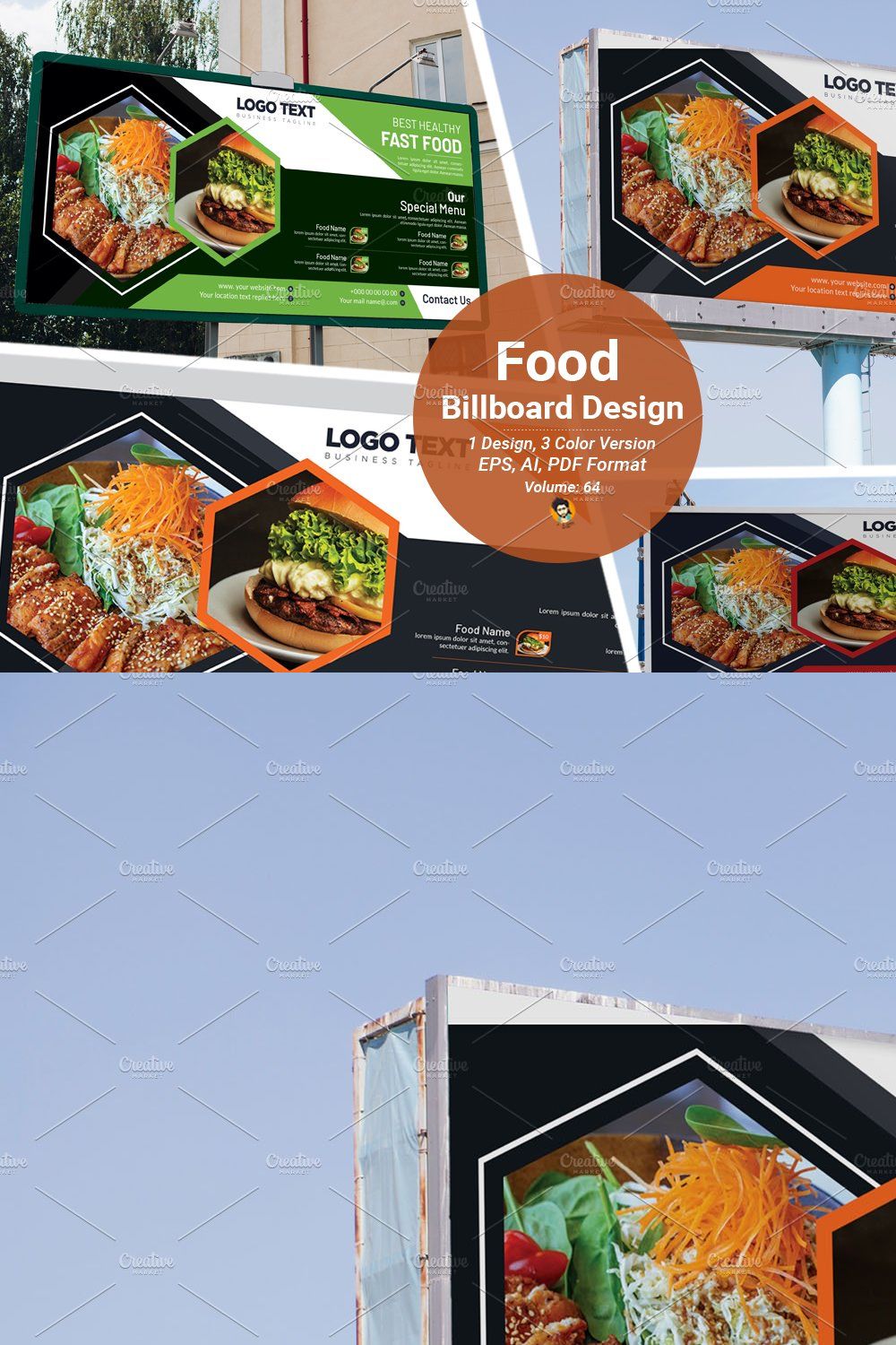 Fast Food Billboard Template pinterest preview image.
