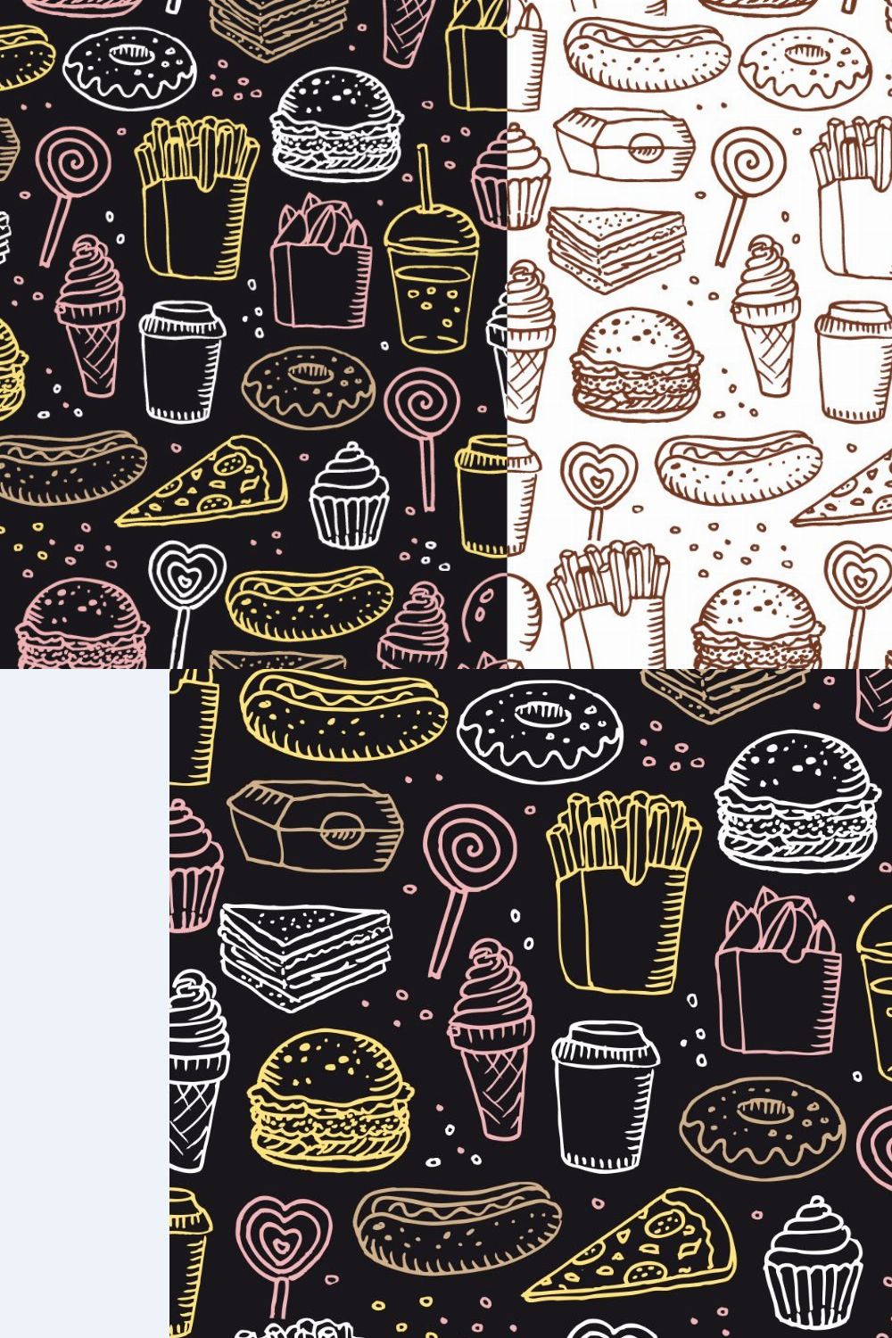 Fast Food doodle seamless pattern pinterest preview image.