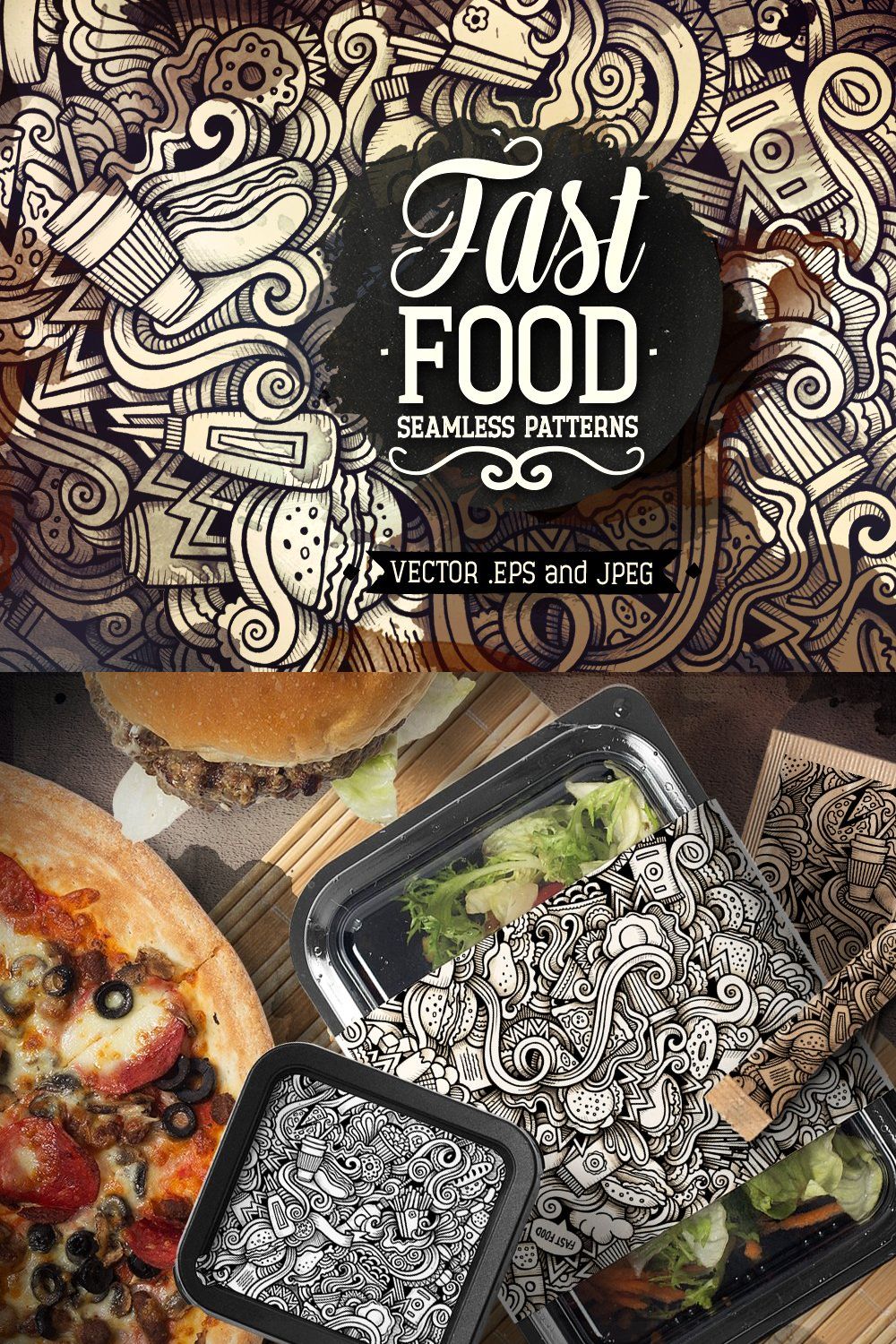 Fast Food Graphics Patterns pinterest preview image.