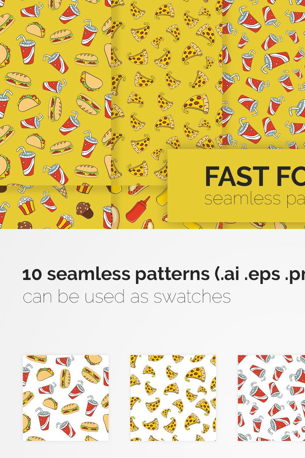 Fast Food Seamless Patterns pinterest preview image.