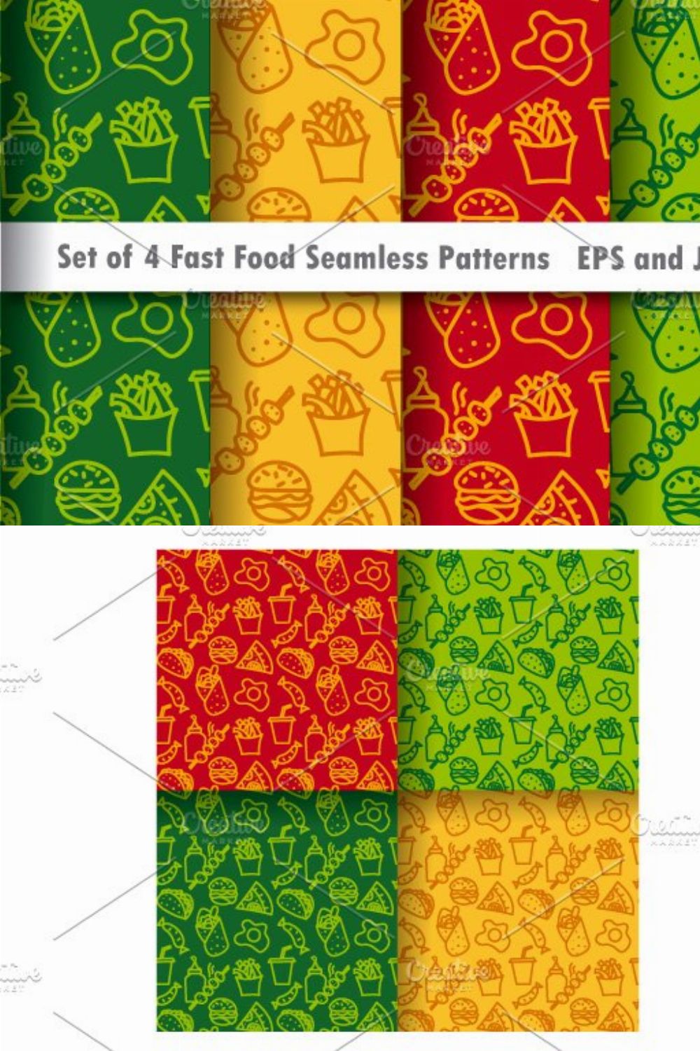 Fast Food Seamless Patterns pinterest preview image.