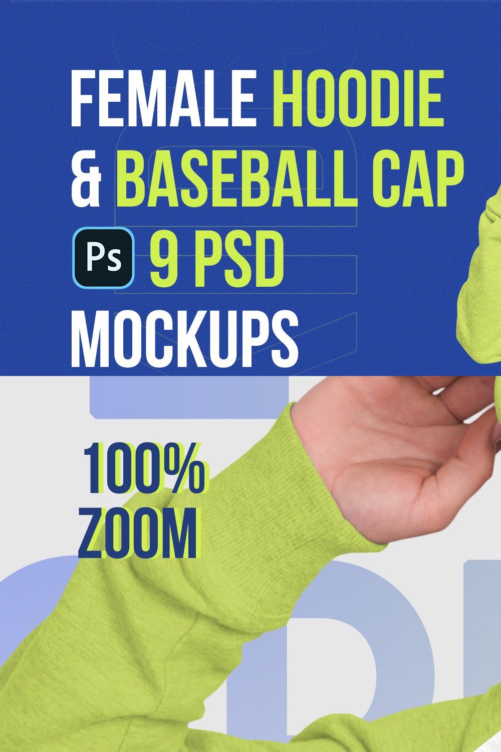 Female Hoodie & Baseball Cap Mockup pinterest preview image.