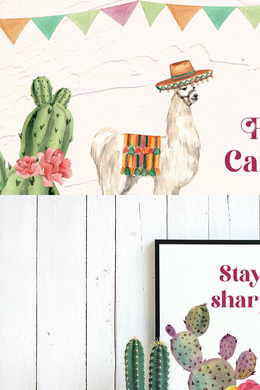 Fiesta Carnival Llama & Flora Cactus pinterest preview image.