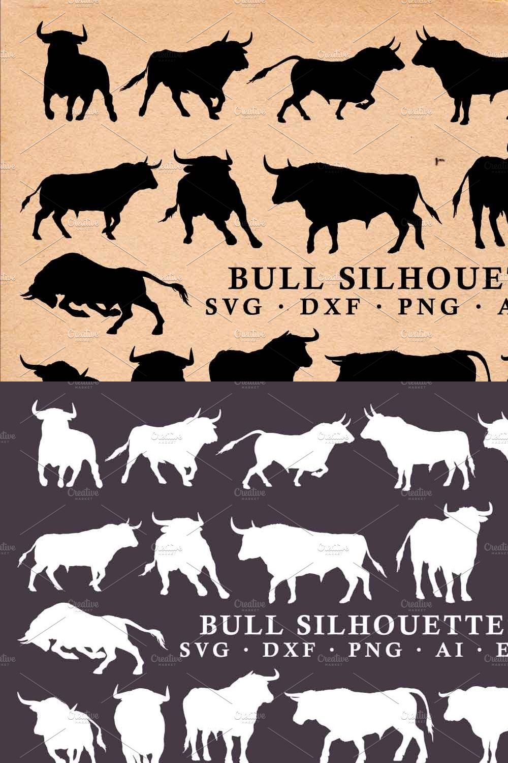 Fighting Bull Silhouettes in Vector pinterest preview image.