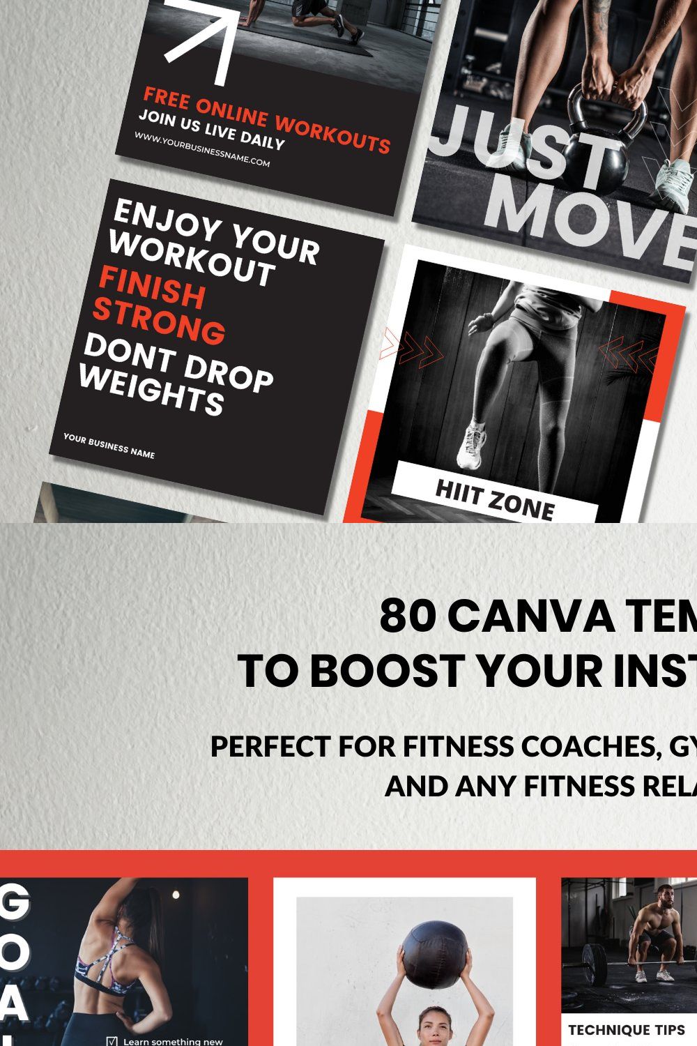 Fitness Canva Instagram Template pinterest preview image.
